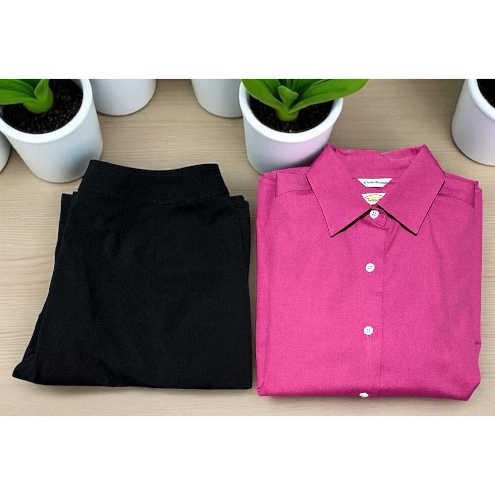 Talbots Petite 8 Career Lot Black Dress Pants Pink Button Down Office Work